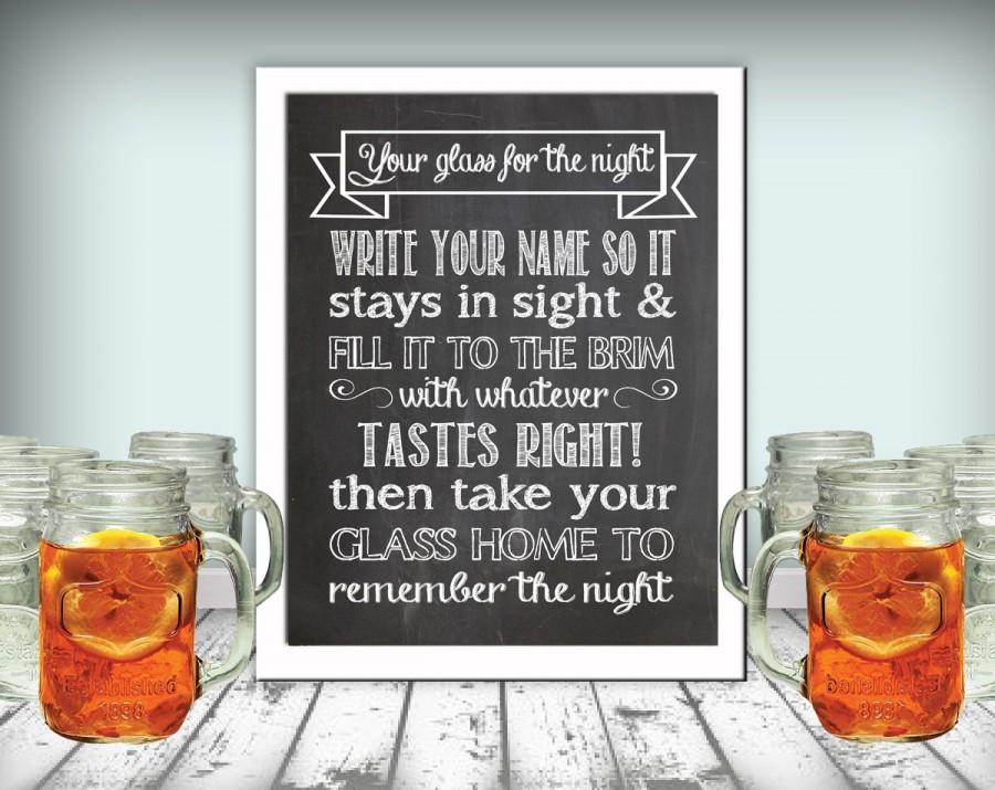 Mariage - Wedding Mason Jar Glass Drinks Sign Chalkboard Printable 8x10 PDF Instant Download Rustic Take Your Glass Home To Remember The Night