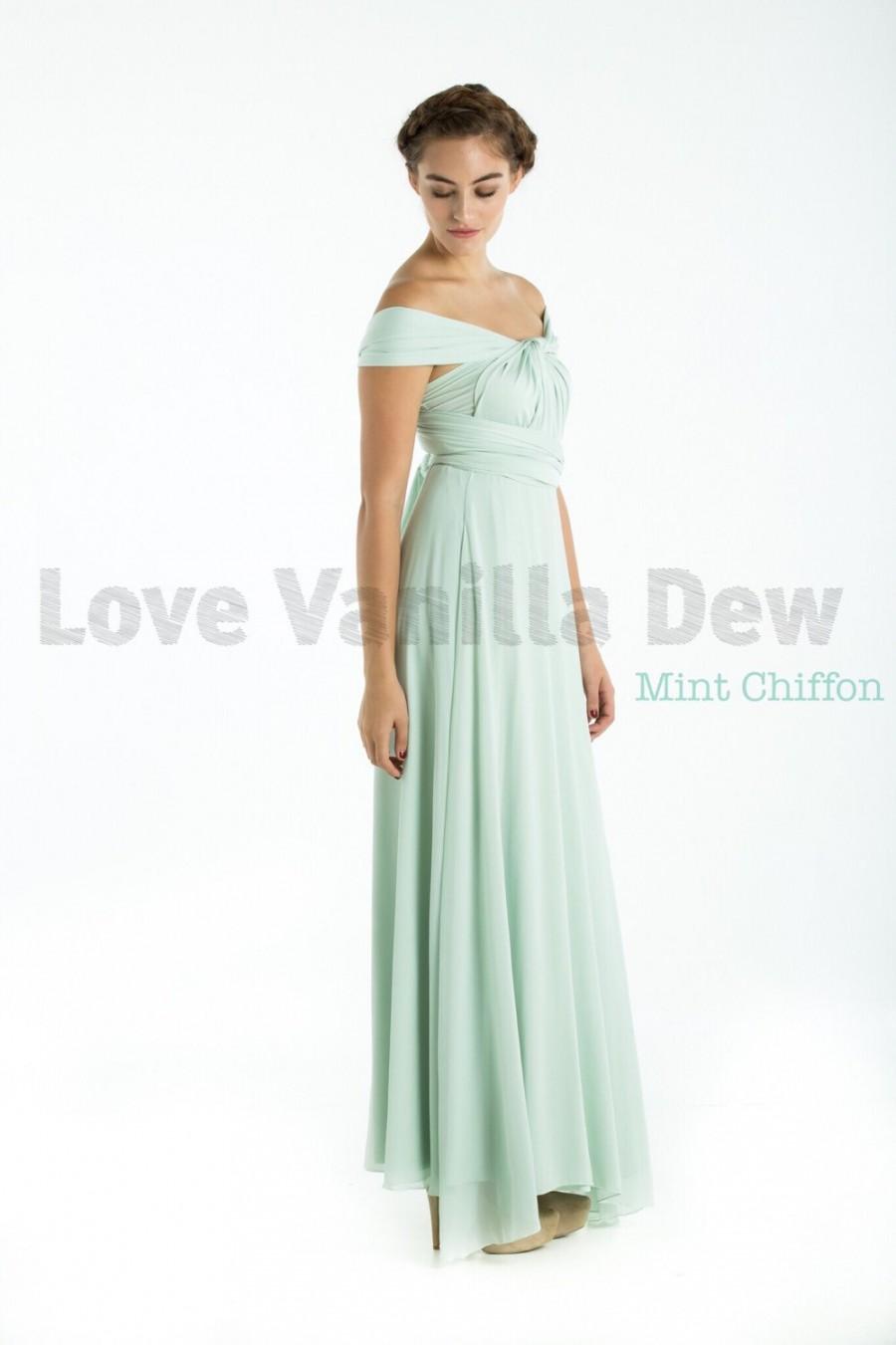 زفاف - Bridesmaid Dress Infinity Dress Mint with Chiffon Overlay Floor Length Maxi Wrap Convertible Dress Wedding Dress