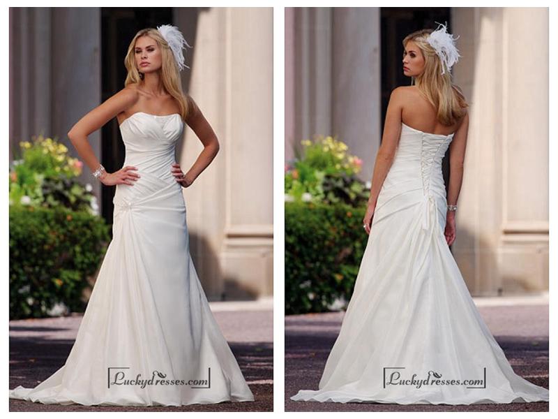 Свадьба - Beautiful Elegant Taffeta & Satin A-line Strapless Wedding Dress In Great Handwork