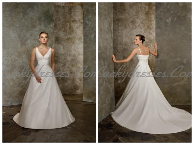 Hochzeit - Elegant Ivory A-line V neckline Taffeta Crossover Chiffon Wedding Gown