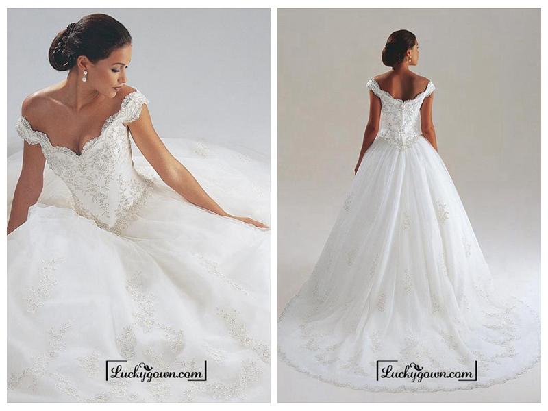 زفاف - Beautiful Satin Off-the-Shoulder Wedding Dress