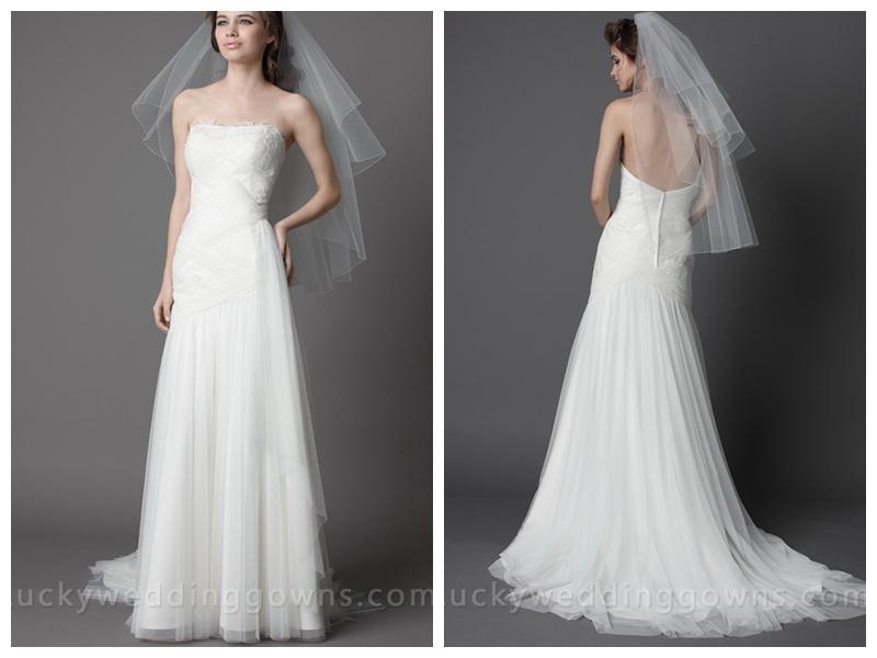 زفاف - White Sequined Lace Strapless Wedding Dress with Trumpet Skirt
