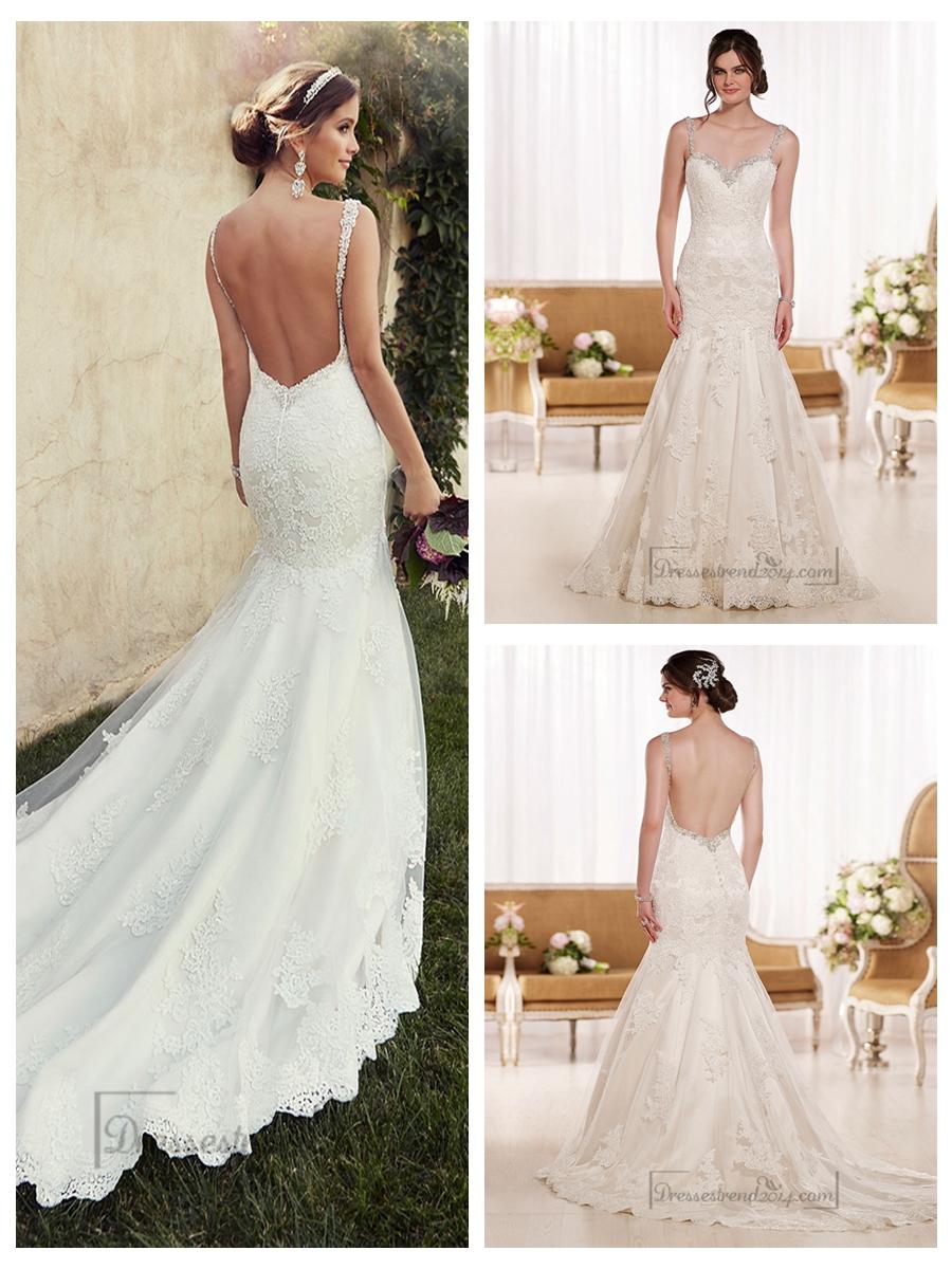 Свадьба - Beading Straps Sweetheart Fit and Flare Lace Wedding Dresses with Low Back