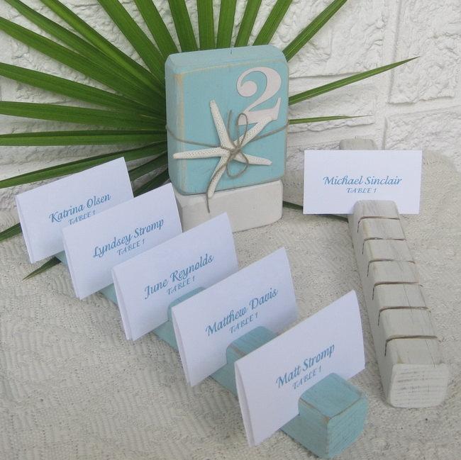 Wedding - Wood Block Place/Escort Card Holder Strip  -  Ocean Mist Blue