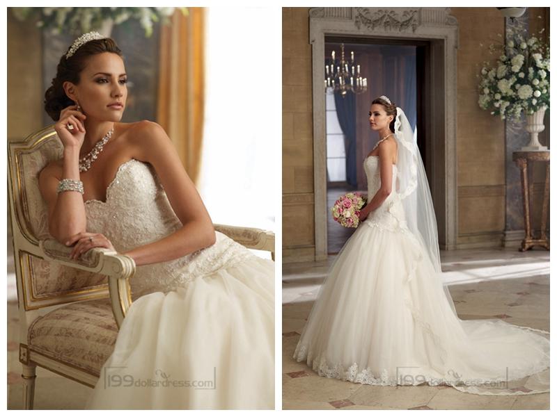 زفاف - Strapless A-line Sweetheart Wedding Dresses with Scalloped Droppd Waist