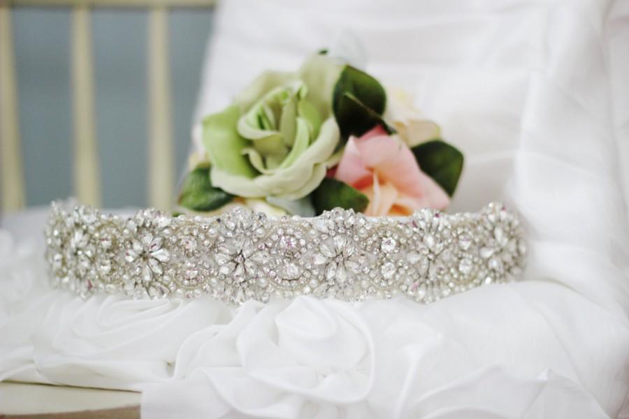 زفاف - Luxury Couture Rhinestone and Pearl Bridal Sash Belt Treasury Item