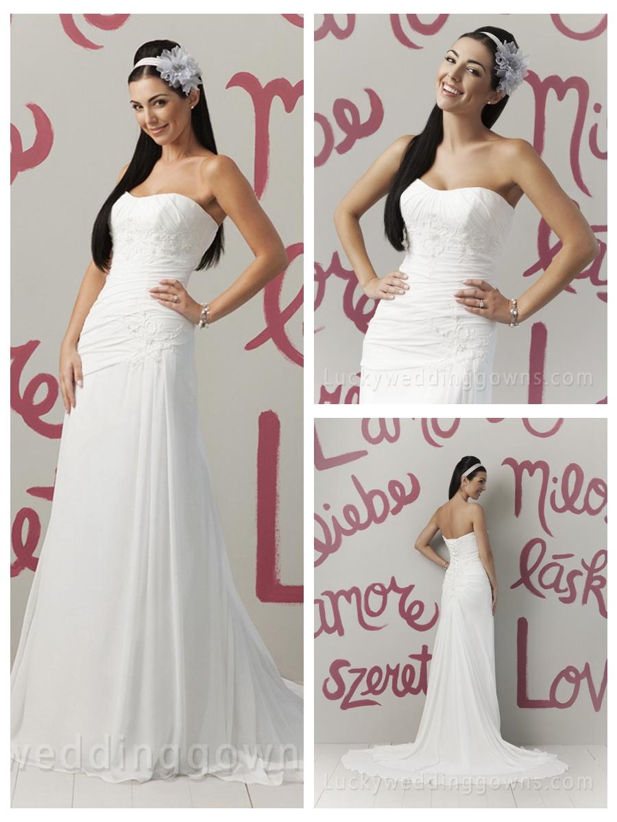 Mariage - Chiffon Strapless Summer Wedding Dress with Beaded Lace Pleated Corset Bodice
