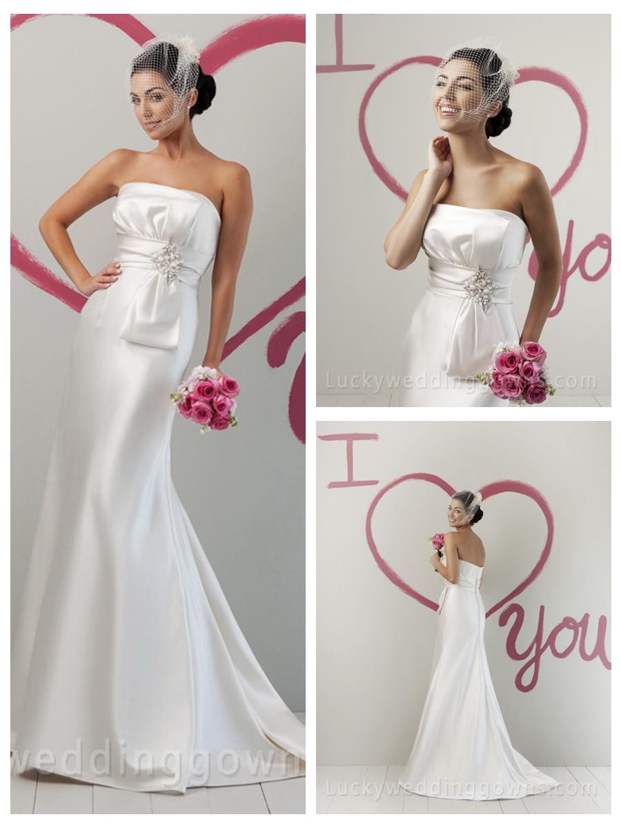 زفاف - Perfect Ivory Summer Satin Strapless Wedding Dress with Envelop Pleated Bodice