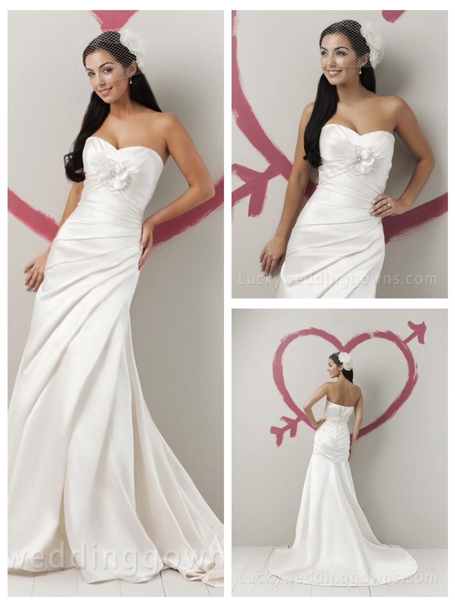 Hochzeit - Summer Fairytale Satin Strapless Sweetheart Wedding Dress with Asymmetrical Draped