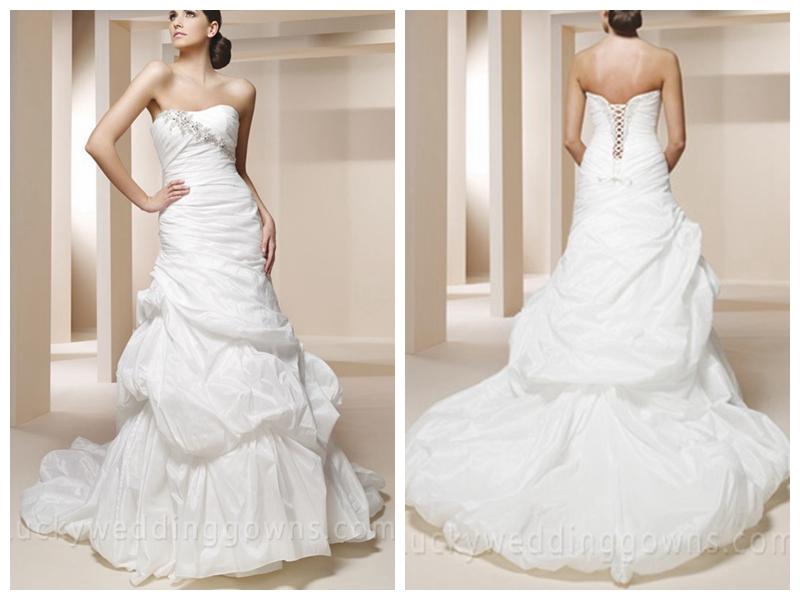 Mariage - Beaded Taffeta Mermaid Bridal Gown with Loosely Pleated Bodice