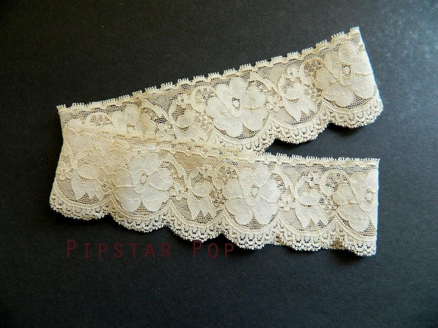 Wedding - Wedding Vintage Ivory Color Lace Garter Set (1 Pair) Sateen stretch lace  for holding up thigh high socks - Neo Classical Sock Accessories