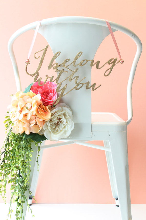 Wedding - Wedding Chair Signs: gold leaf "I belong with you" and "you belong with me" calligraphy pair