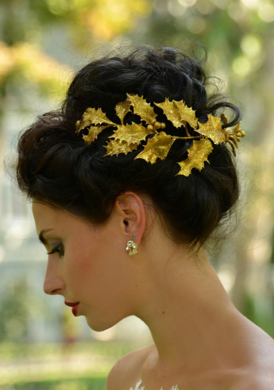 Свадьба - Gold wedding crown, wedding bridal tiara wedding tiara bridal halo gold tiara Floral Headband Gold Leaf Tiara Gold Crown floral headband