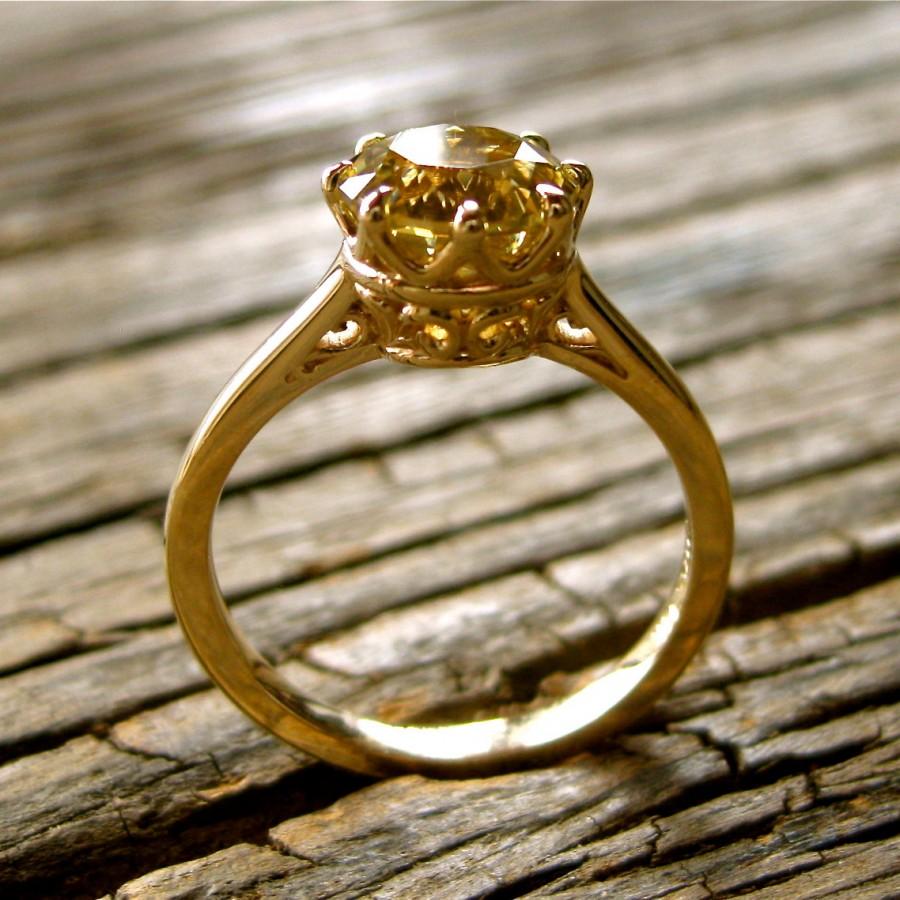 زفاف - Yellow Chrysoberyl Engagement Ring in 14K Yellow Gold with 8 Prong Basket and Scroll Work Size 6