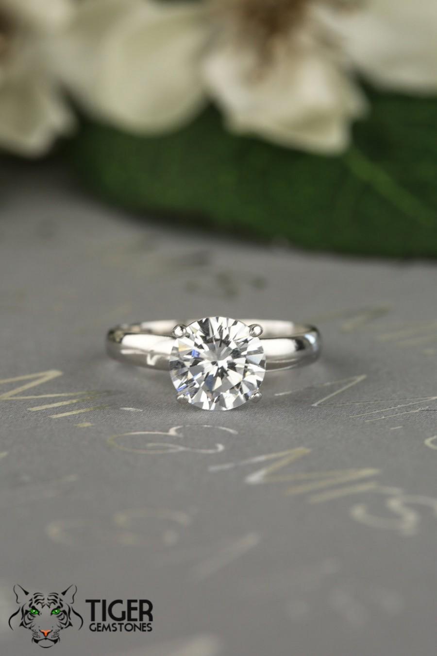زفاف - 1.75 Carat 4 Prong Solitaire Engagement Ring, Man Made Diamond Simulant, Wedding Ring, Low Profile Ring, Promise Ring, Sterling Silver