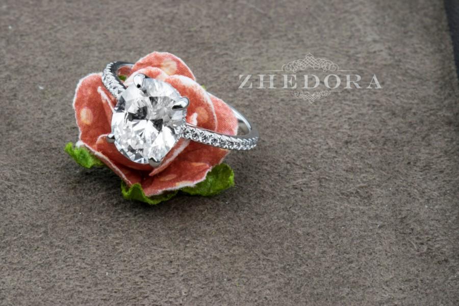 زفاف - 3.25 CT Engagement Ring Cushion Cut Halo Solid 14k White Gold Bridal band Lab Created Diamond With Accent