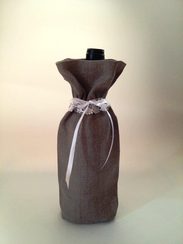 Wedding - Bottle Bag - Linen Wine Bag - Wine Bag - Rustic Wedding - Wine tote - Wine carrier -  Wedding gift - Reusable Bag - Ready to Ship