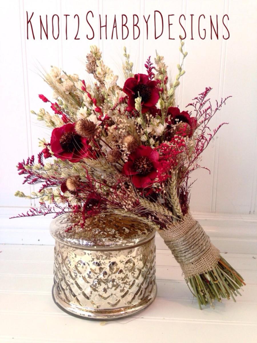 Hochzeit - Wildflower bouquet - Wedding - Dried Bridal Party Bouquets - Dried flowers  - fall bouquet -country wedding - dried flowers -thistle bouquet