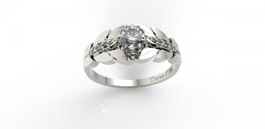 زفاف - Leaves Engagement Ring, 14k gold ring,White gold and Diamond engagement ring, Anniversary ring, diamond engagement ring