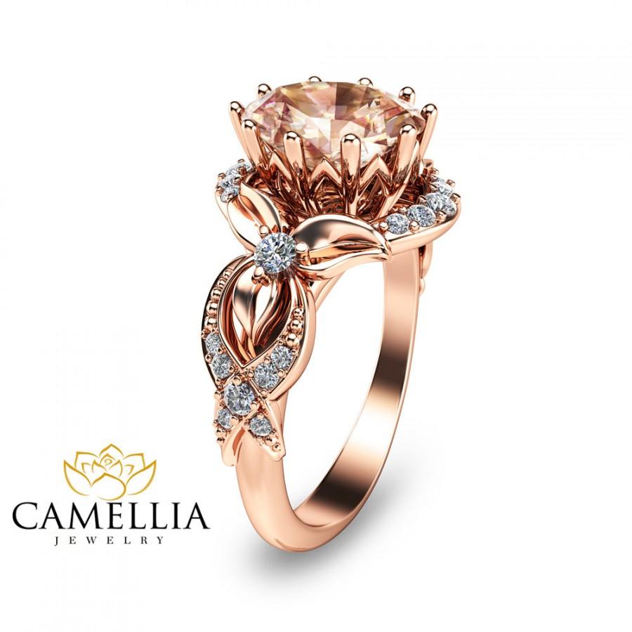 Hochzeit - Unique Rose Gold Morganite Ring 14K Rose Gold Engagement Ring Oval Cut Engagement Ring