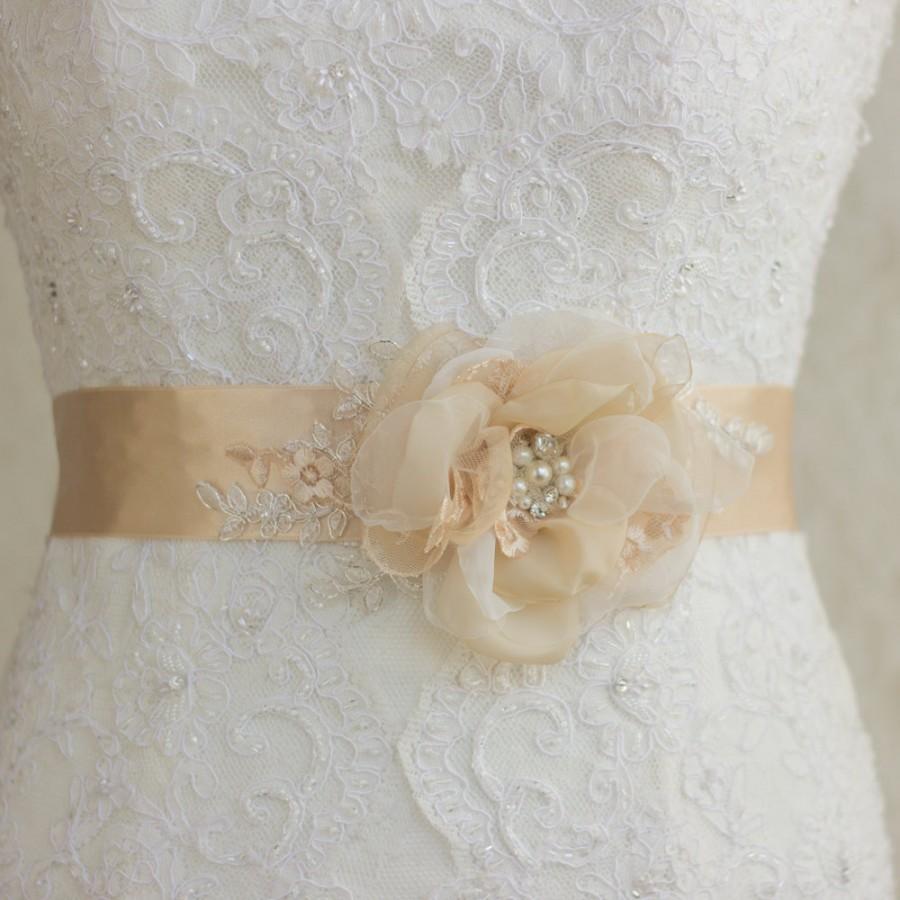 Hochzeit - Bridal belts, Wedding dress belts and sashes, Flower belt, Champagne belt, champahne sash, Bridal sash
