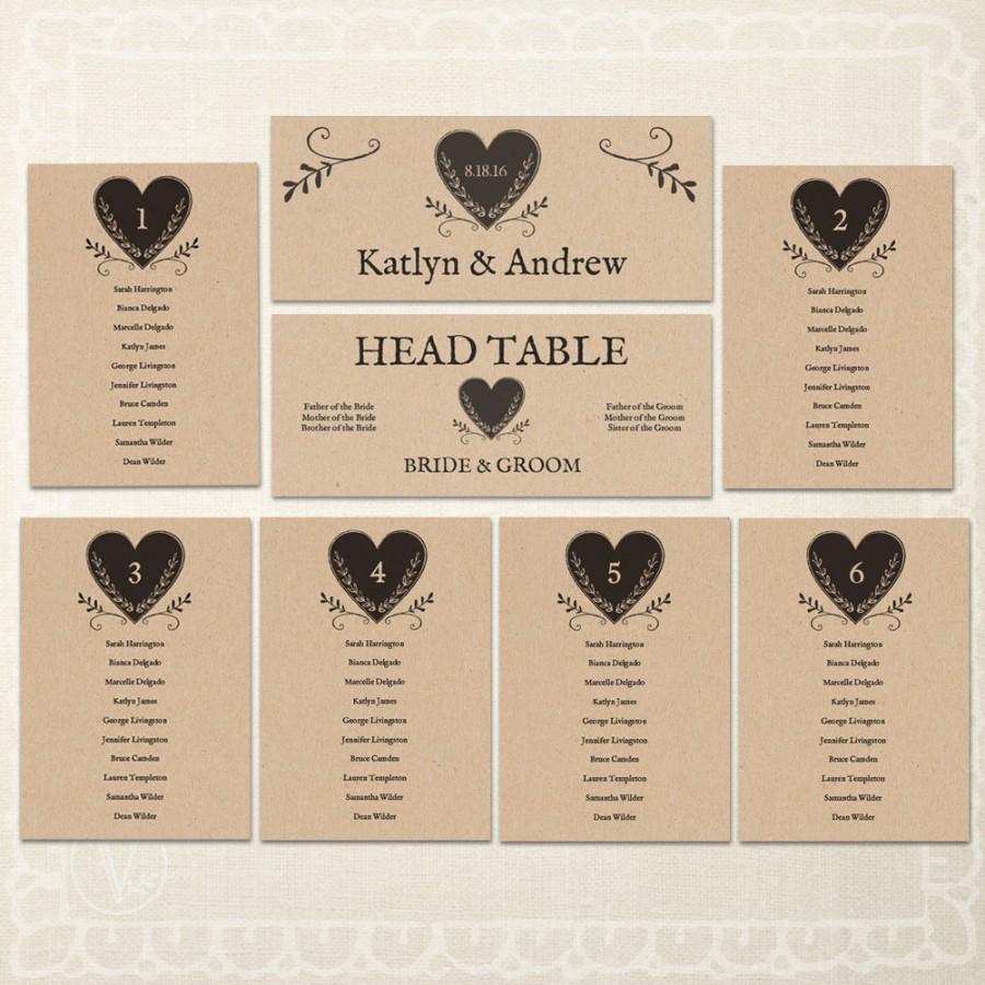 Свадьба - Printable Wedding Seating Chart, INSTANT DOWNLOAD - Editable Text - Rustic heart, 5 x 7, 3.75 x 9 and 3.5 x 5, PDF