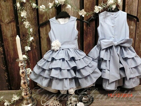 Mariage - Light blue flower girl dress. Organic cotton flower girl dress. Ruffle flower girl dress. Light blue toddler dress. Girls special occasion