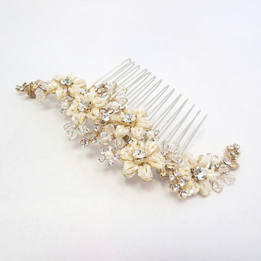 زفاف - Gold Bridal headpiece, Silver Bridal hair comb, Wedding hair comb, Beaded flower hair comb, Bridal hair vine