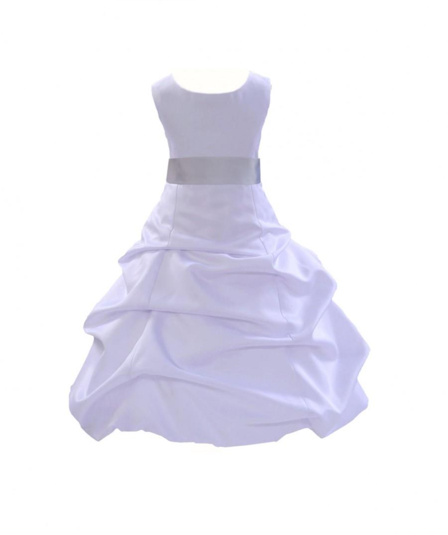 Mariage - White Flower Girl Dress tie sash pageant wedding bridal recital children bridesmaid toddler childs 37 sash sizes 2 4 6 8 10 12 
