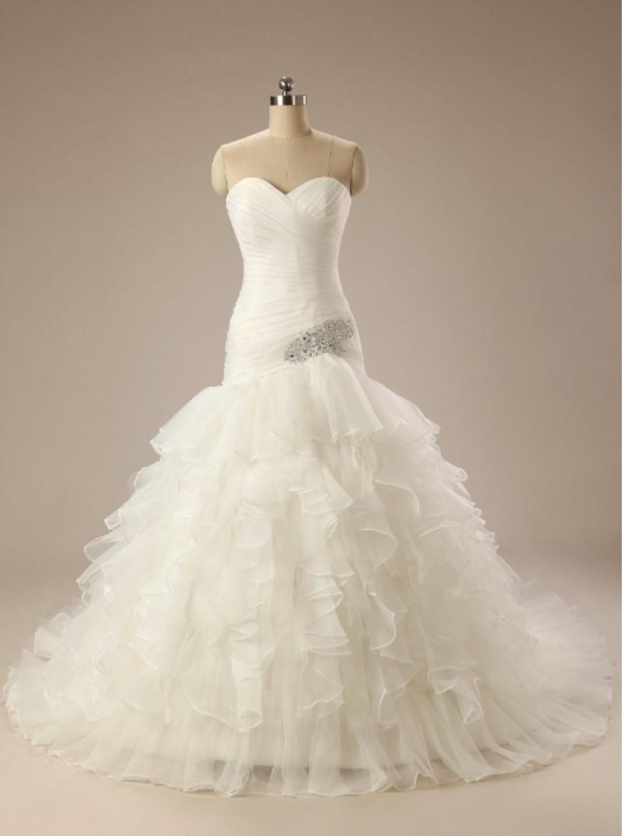 Wedding - Sweetheart Pleated Ball Gown, White Organza wedding dress