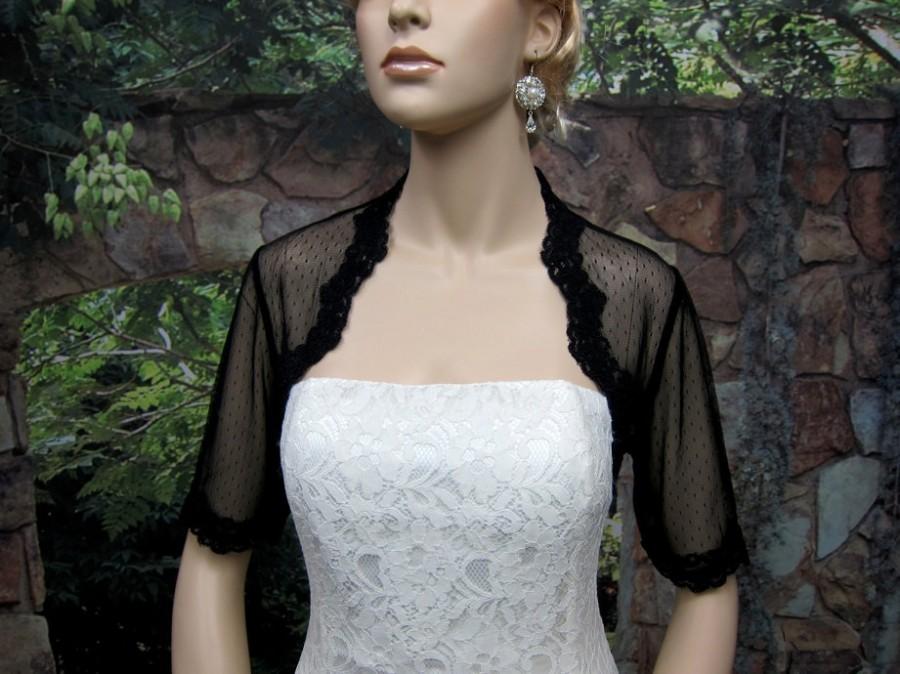 زفاف - Black elbow length sleeve bridal dot lace wedding bolero jacket