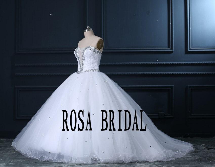 Hochzeit - Princess Wedding Dress Deep V Neckline Ball Gown wedding dress Custom size color