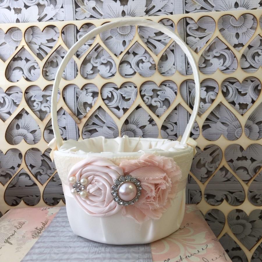 Blush Flower Girl Basket / Rustic Wedding Basket / Blush Pink Wedding