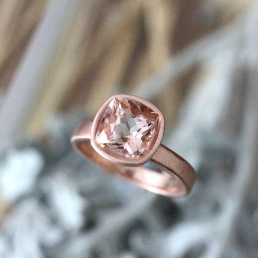 Wedding - Genuine Morganite 14K Rose Gold Ring, Gemstone RIng, Cushion Shape Ring, Eco Friendly, Engagement Ring, Stacking Ring - Made To Order