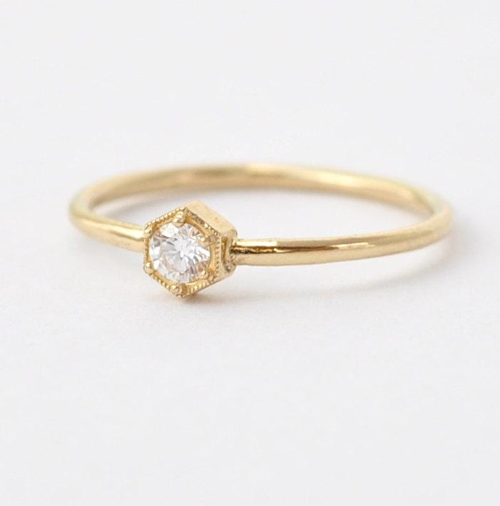 Hochzeit - Unique Diamond Rings: 14K 18K Hexagon Engagement Ring under 1000