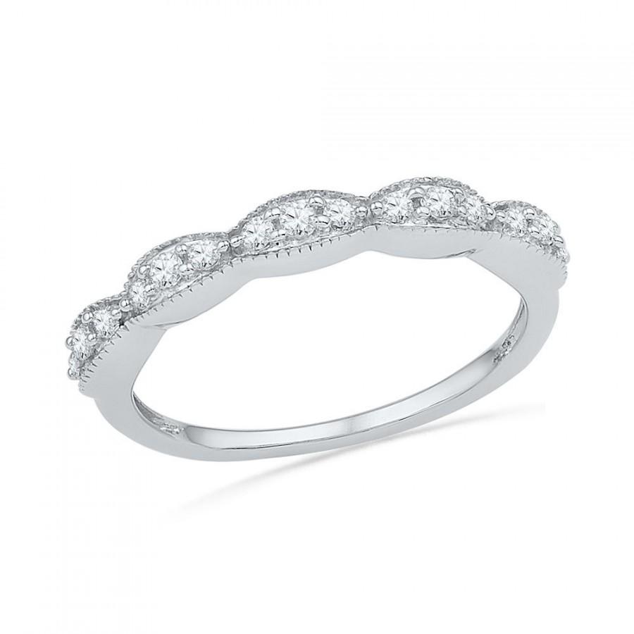 زفاف - Womens Diamond Wedding Band, Diamond Accented Sterling Silver or White Gold Ring