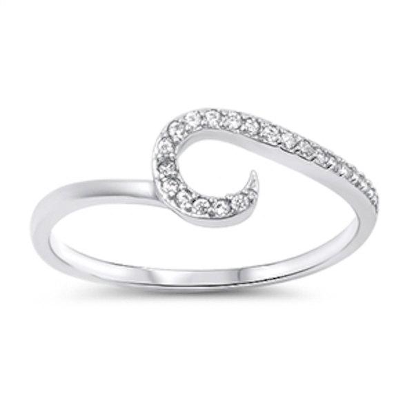 زفاف - Swirl Wedding Engagement Anniversary Promise Ring Solid 925 Sterling Silver 0.14 Carat Round Pave Sparkling Russian Diamond Clear CZ Swirl