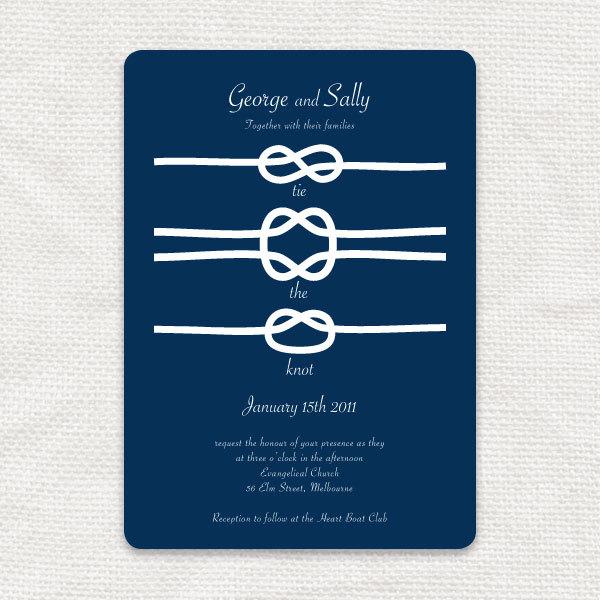 Hochzeit - printable wedding invitation nautical beach boat navy knots digital file DIY invite custom personalised preppy sailor - tie the knot