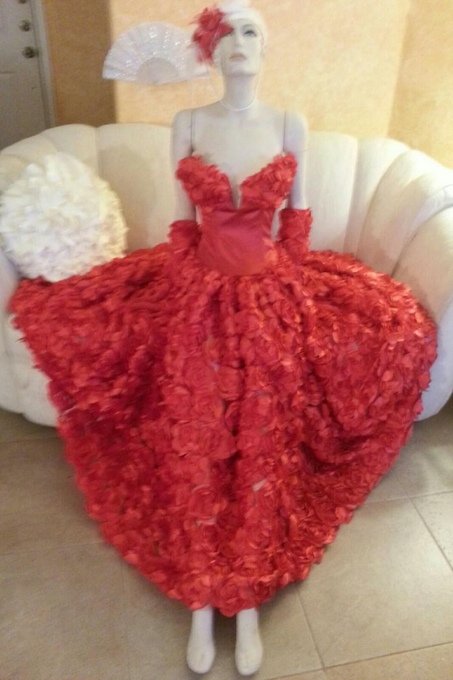 زفاف - Sample Gown Listing Only / Red Rose Goddess Middle Eastern Inspired Strapless Bridal Wedding Formal Ball Gown