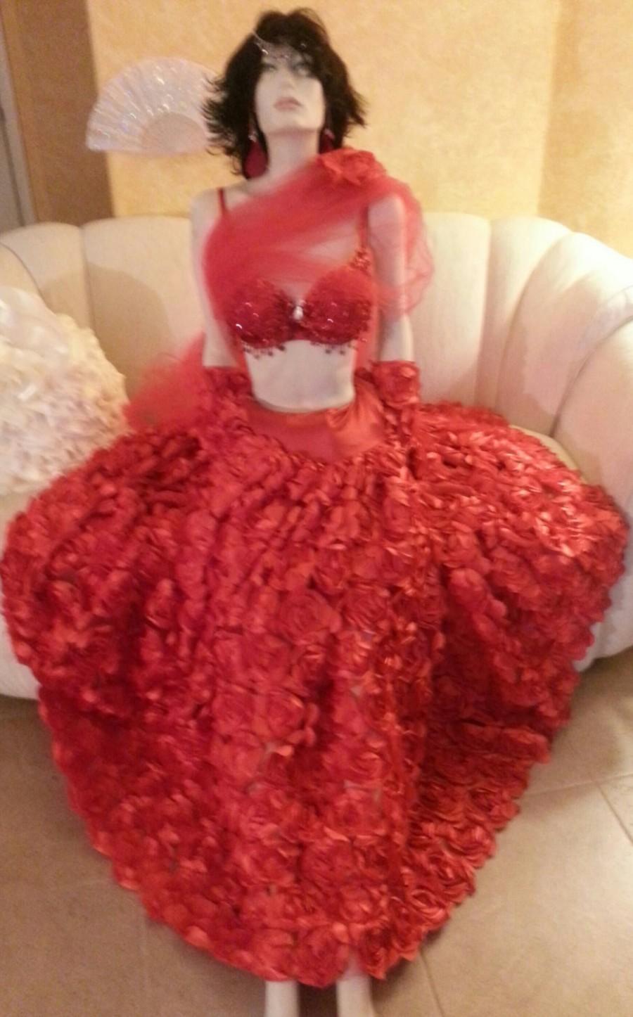 زفاف - Indian Bohemian Belly Dance Beach Style Red Bikini Bandeau Bridal Wedding Ball Gown Set (Sebrina Love Bridals)