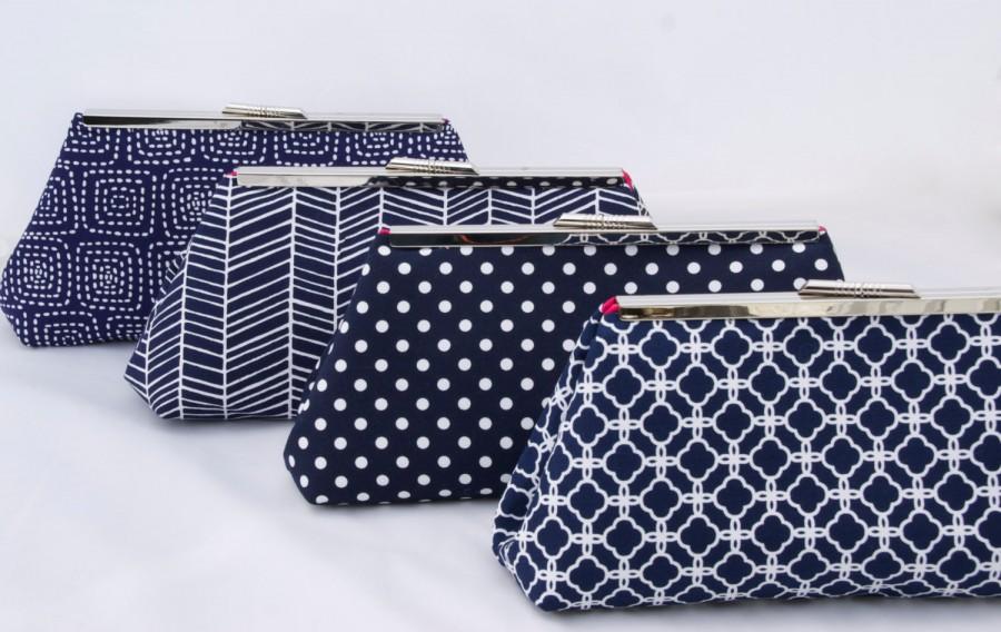 زفاف - Navy Bridesmaids Gift Custom Clutch Handbag Design your own as gift for Wedding Party in various Navy fabrics