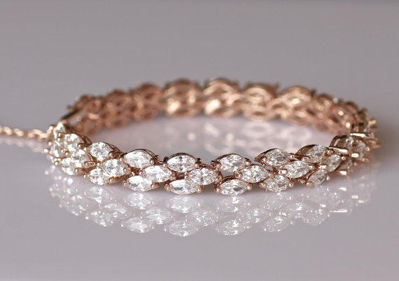 زفاف - 'Felicity' Pink Gold Wedding Bracelet