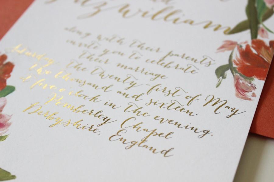 Свадьба - Custom Gold Foil Watercolor Modern Floral Wedding Invitation Suite