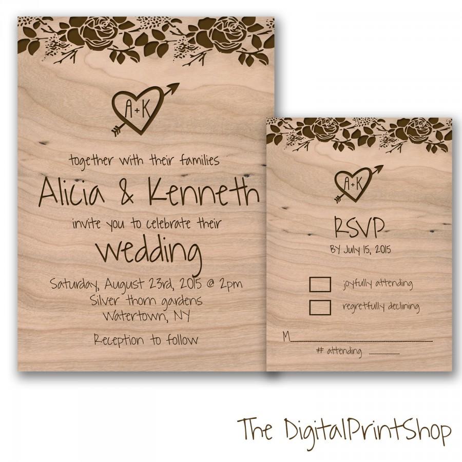 Wedding - rustic Chic wedding invite Unique Wedding Reception Invitation wood printable wooden floral wedding invite n RSVP DIY Printable File98