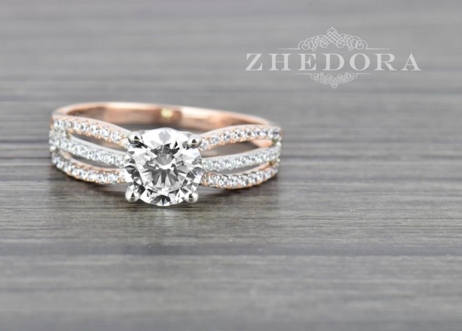 Wedding - 1.60 CT Round Cut Engagement Ring Bridal band 14k White/Rose Gold, Rose Gold Engagement Ring, Lab Created Diamond Ring , Triple Shank