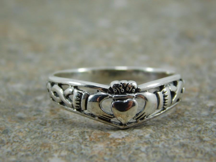 زفاف - Free Engraving Mens Sterling Silver 925 Claddagh Ring / Promise Ring / Engagement Ring / Friendship Ring