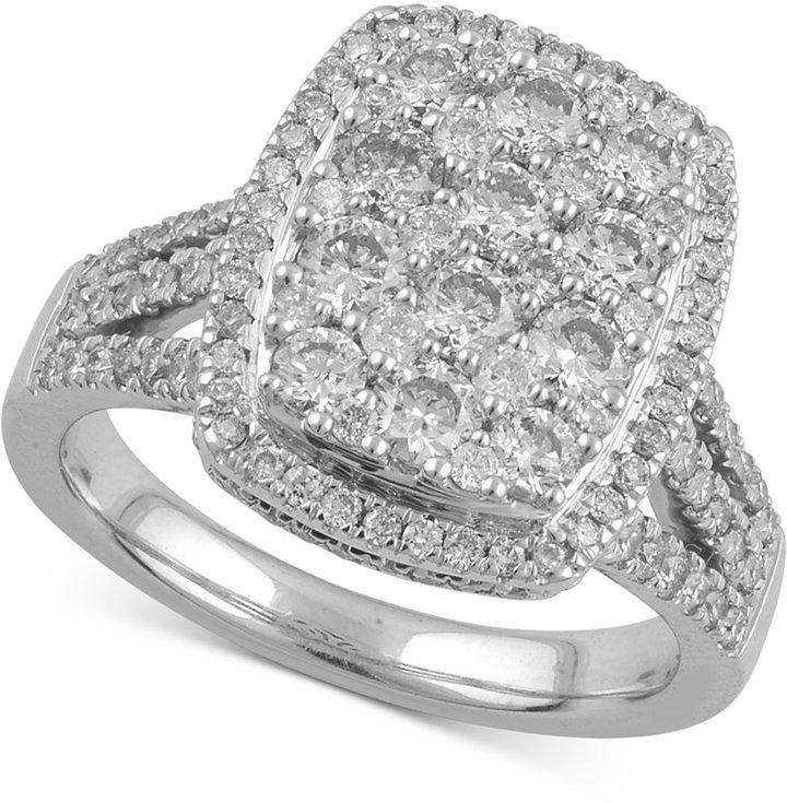 Hochzeit - Diamond Cluster Halo Engagement Ring (2 ct. t.w.) in 14k White Gold