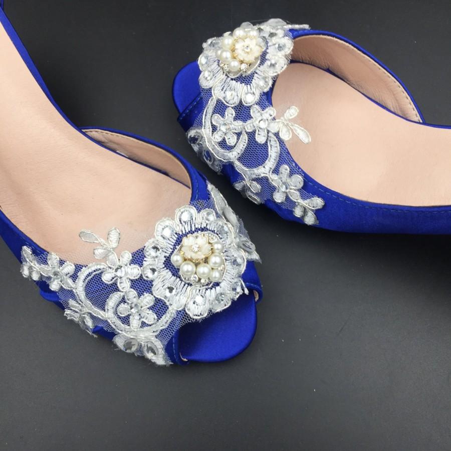 Mariage - Something Blue Peep Toe Crystals Wedding Shoes,Bridal Ballet Shoes,Girls Open Toe Heels,Women Wedding Shoes,Comfortable Bridal Pumps