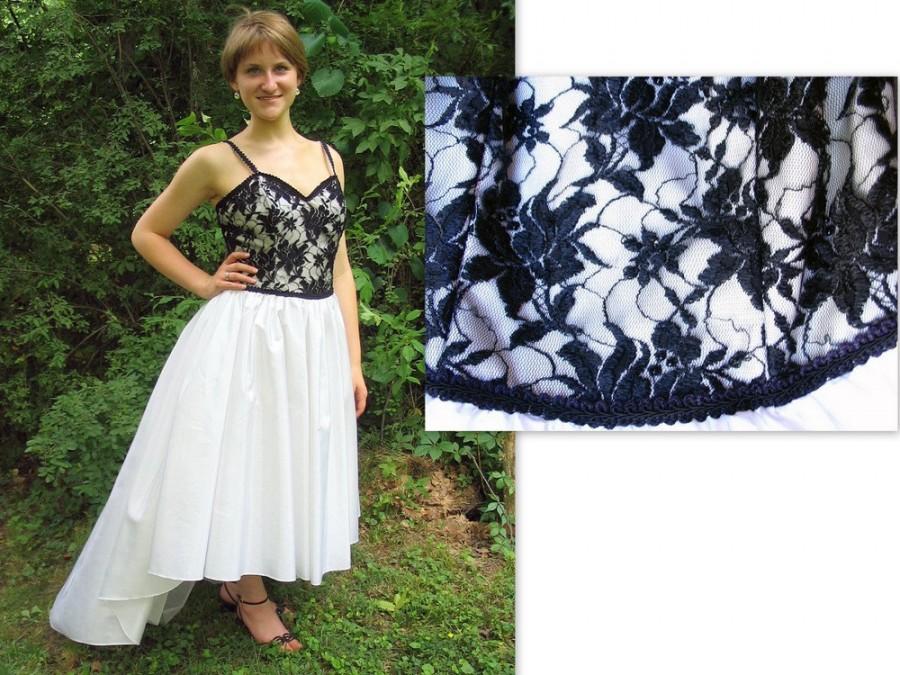 Wedding - Upcycled Party Dress - Black and White High Low Cocktail Dress, Modern Size 10 to 12, Medium