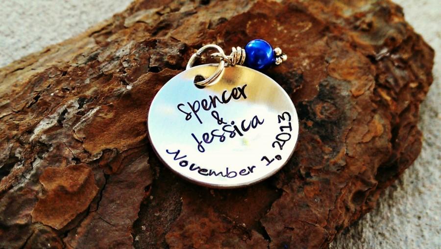 Свадьба - Something Blue - Personalized Wedding Charm - Hand Stamped Charm - Wedding Gift - Gift for Bride - Bouquet Charm - Garter Charm - Woman's